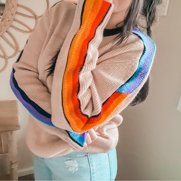 Vintage 80s 90s Dad Grandpa Oversized Colorful Cozy Stripe Funky Sweater - Picture 3 of 16